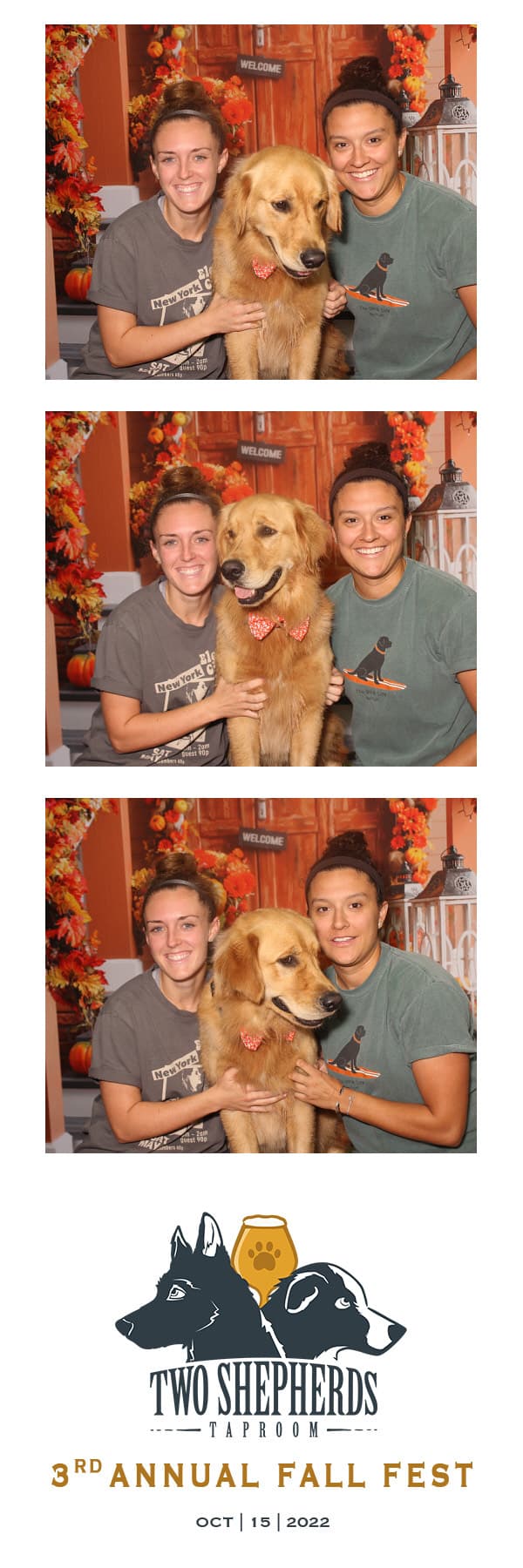 Two Shepherds Taproom 3rd Annual Fall Fest photo strip of two friends and a golden retriever.
