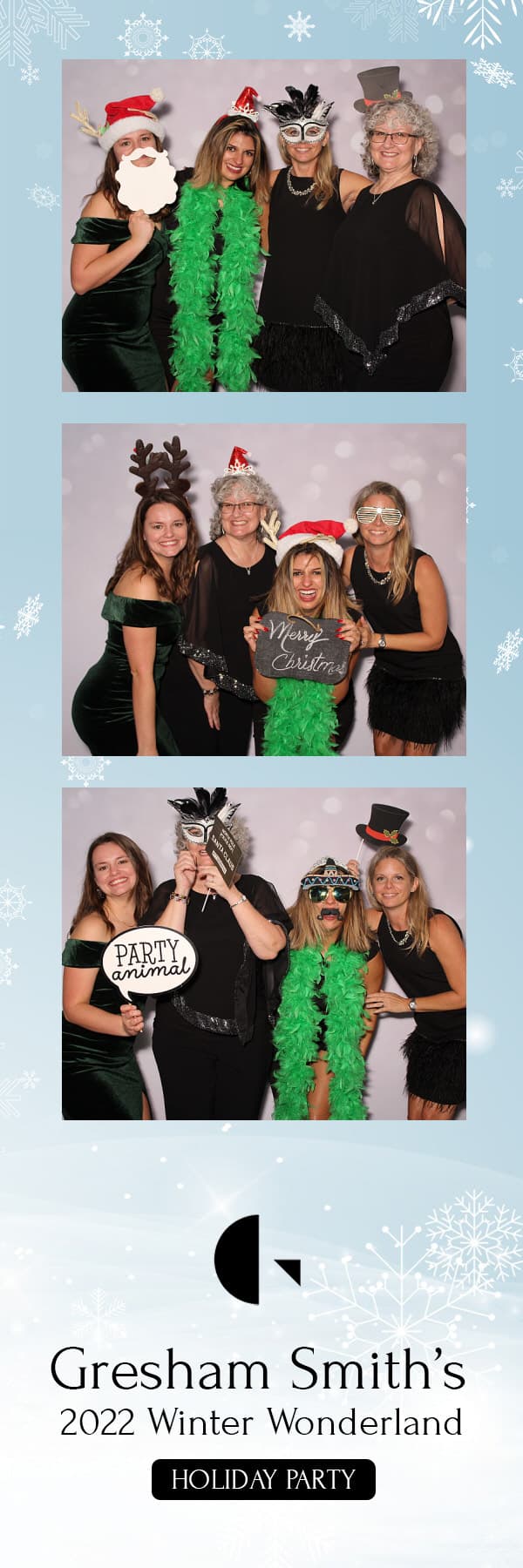 Gresham Smith Winter Wonderland photo strip of coworkers with holiday props.